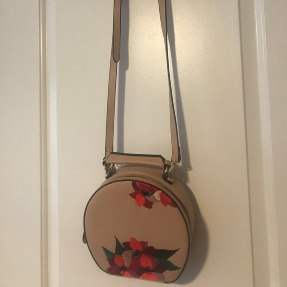 Zara Handbags - Zara Floral Embroidered Round Crossbody Purse